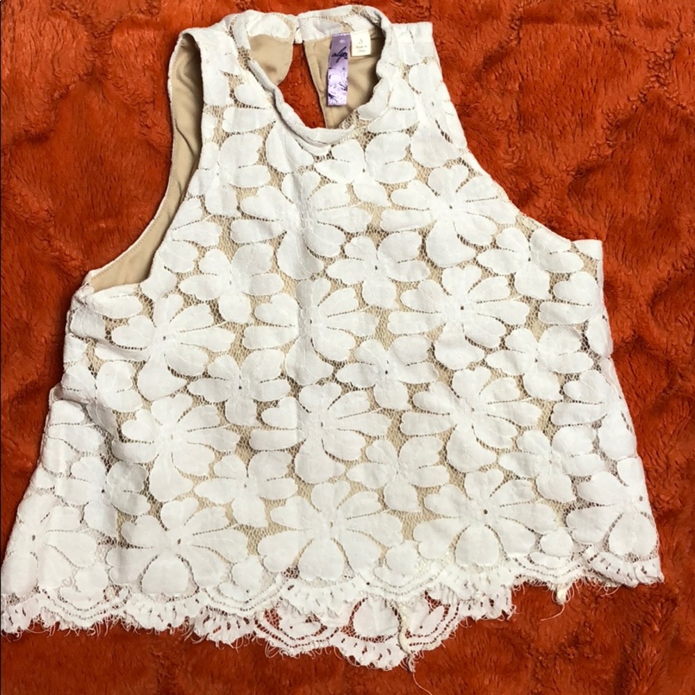 Beige with lace overlay crop